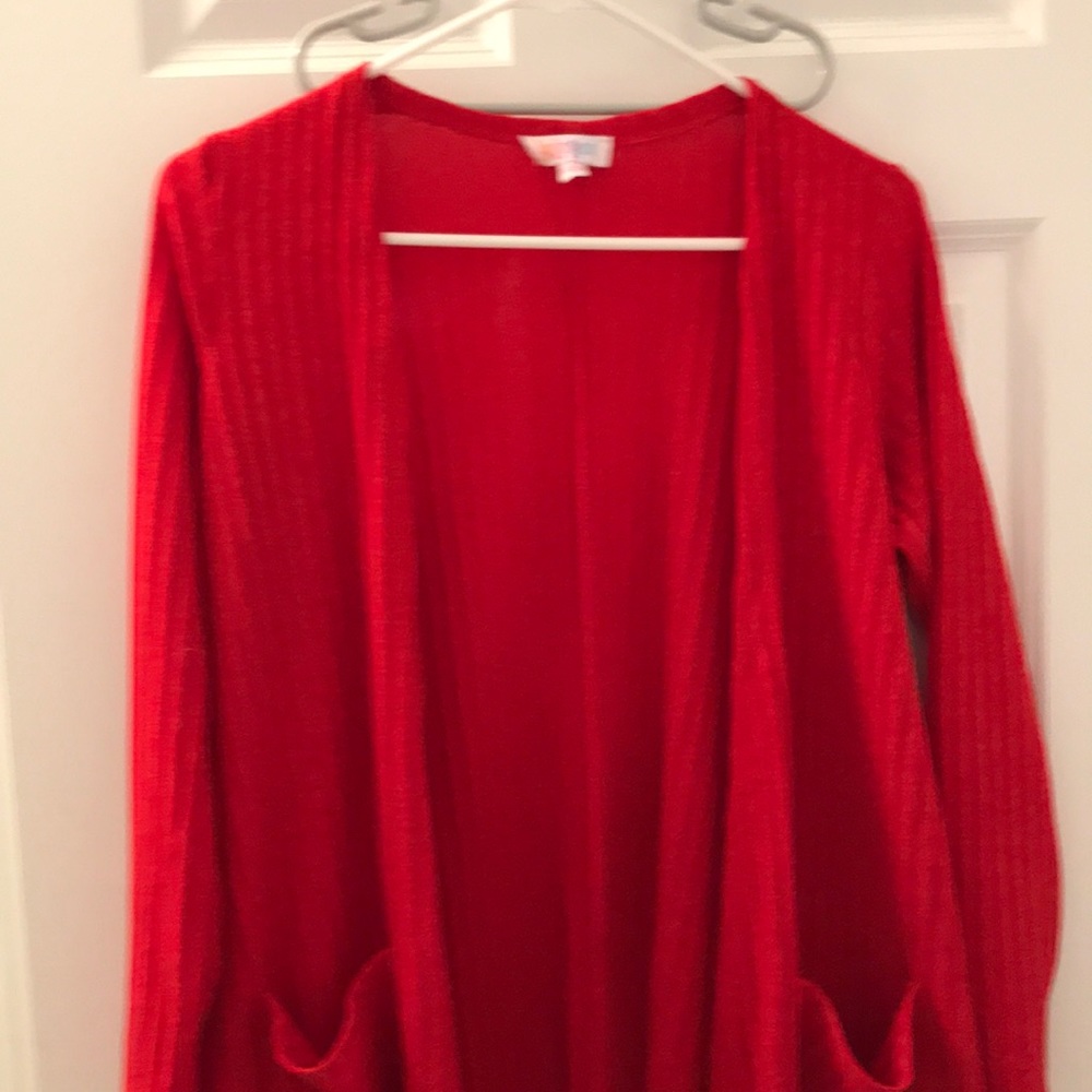 Solid red LuLaRoe Sarah Cardigan